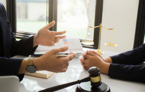 Lawyer consulting injured client